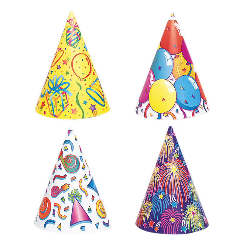 Unique Party Hats, Assorted Design, 8 Pack