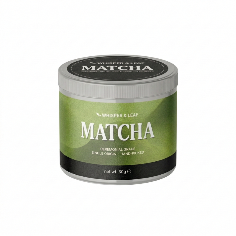 Whisper and Leaf Ceremonial Grade Matcha Powder, 30g Tin