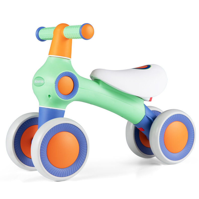 Draisienne pour bébé, siège rembourré réglable, 4 roues silencieuses, sans pédales, vert