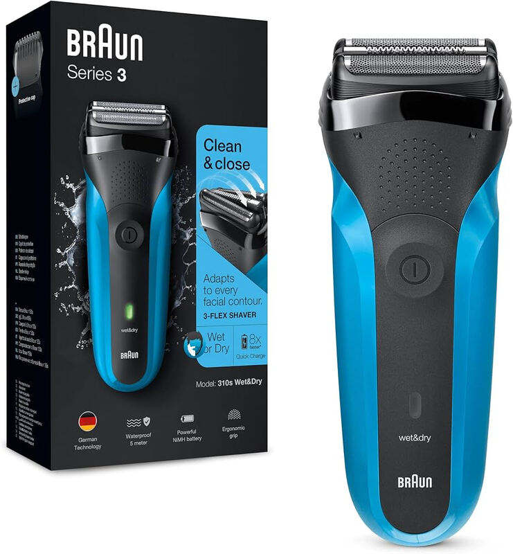 Braun Series 3 310s - Rasoir Électrique Homme Wet & Dry Rechargeable - 100 % Étanche - Bleu et Noir