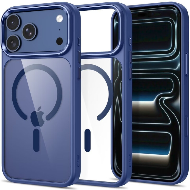 Tech-Protect Magmat Magsafe CC Coque pour iPhone 17 Pro / 18 Pro - Bleu marine et transparent