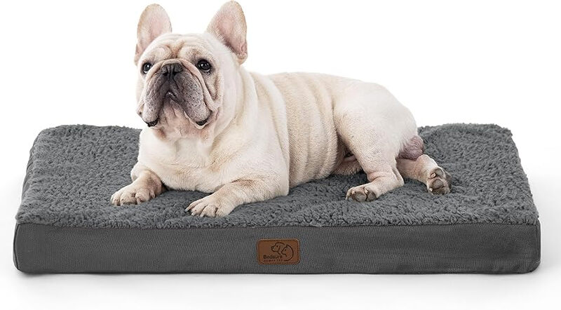 Bedsure Hundekissen, Eierschalen-Schaumstoff für kleine, mittelgroße und große Hunde, orthopädisches Hundebett, gemütliche Liegefläche, 75 x 50 cm, waschbar, Höhe 8 cm, Grau