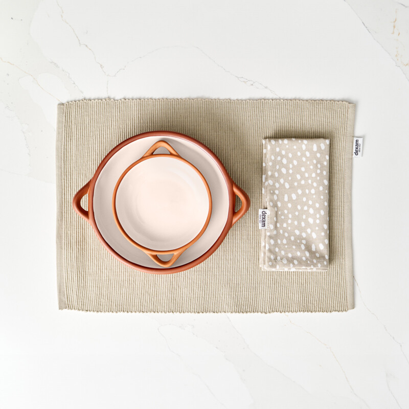 Placemat & Napkin Set Sintra Spotted 100% Cotton Stone