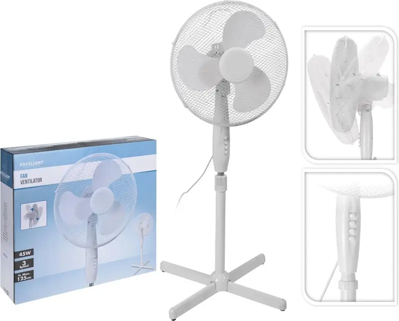 Excellent Electrics Standventilator Höhenverstellbar 3 Geschwindigkeiten Ø 40cm 45W Weiß