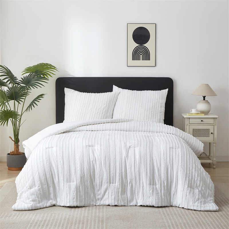 Meeallhome Bettwäsche-Set mit vertikalen Streifen, 200 × 200 cm / 80 × 80 cm × 2, Weiß