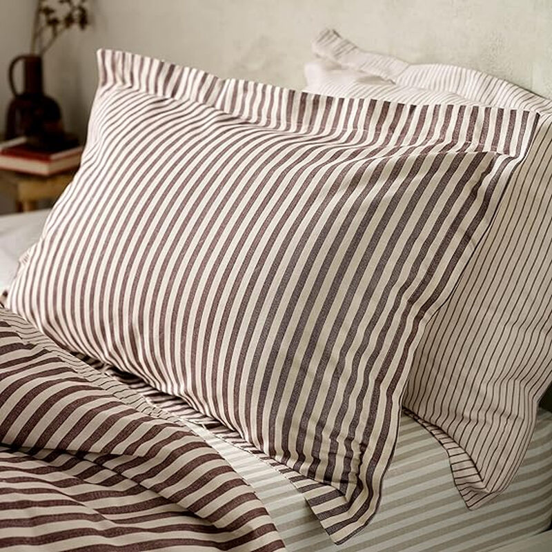 Pillowcase Pair Hebden Narrow Stripe Beetroot
