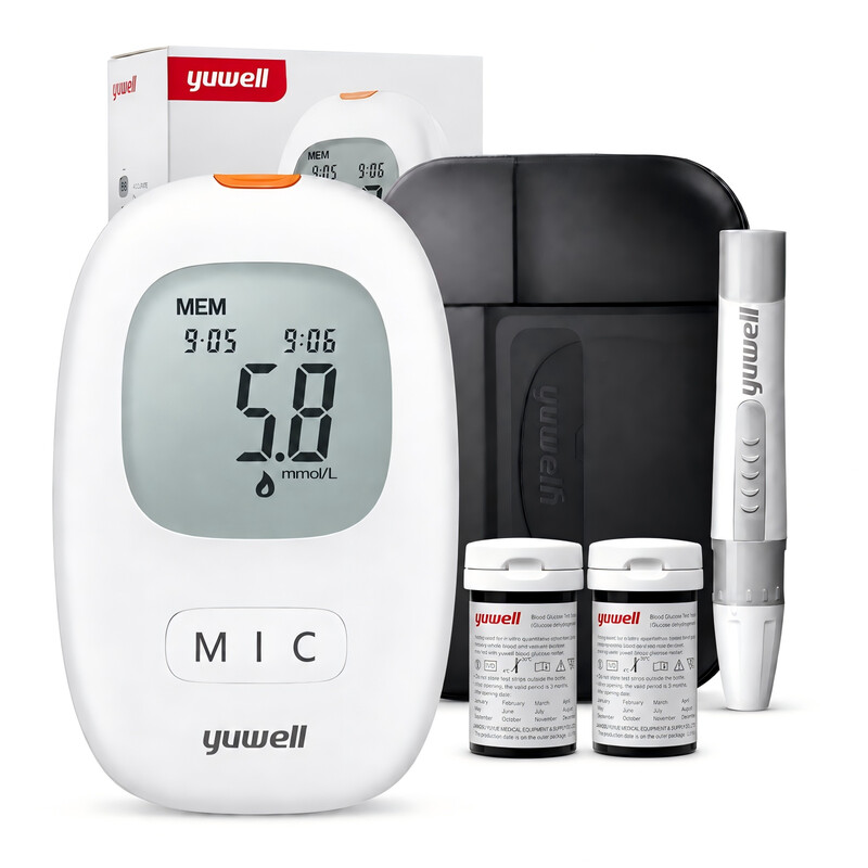 yuwell Bloedsuikermeter, Diabetestestset met Teststrips x 50 en Lancetten x 50, Ideaal voor Thuisgebruik Batterijen Inbegrepen (Model 710)