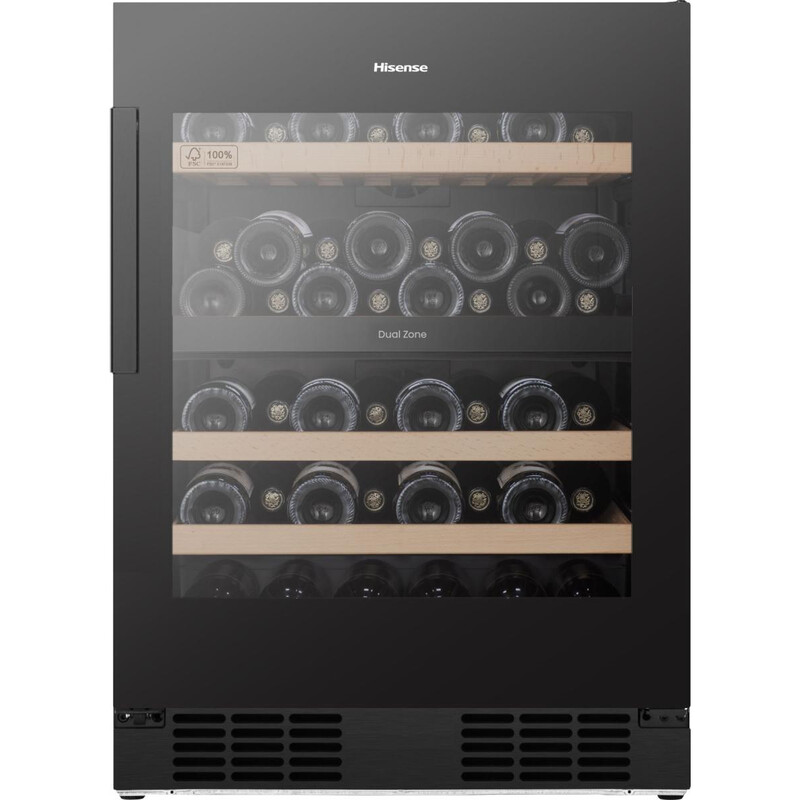 Hisense 46 Flaschen Wein-Kühlschrank – Dual-Zone-Kühlung Für Rot- & Weißwein, Uv-Geschützte Glasfront, Smarte App-Steuerung, Leiser Freistehender Wein-Kühlschrank