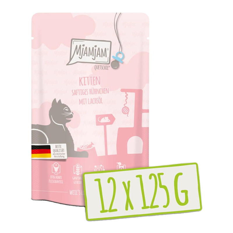 MjAMjAM - Quetschie - Kitten - Sappige kip met wilde zalm 12 x 125 g