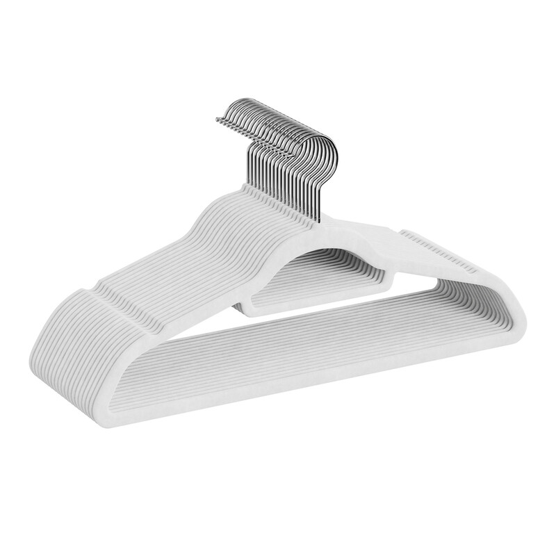 JOYFURNOS Kledinghangers set van 20, Ruimtebesparende fluwelen kledinghangers met draaibare haak, Antislip, Wit
