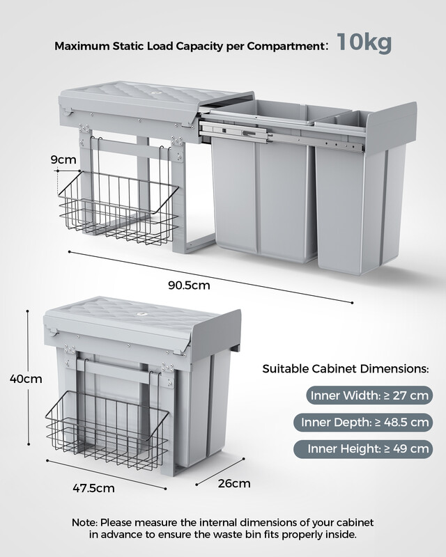 Lovewind Tandem prullenbak (10 L + 20 L) – Keukenprullenbak / Afvalverdelsysteem voor onderkasten – Voor kasten van 300 mm breed en breder