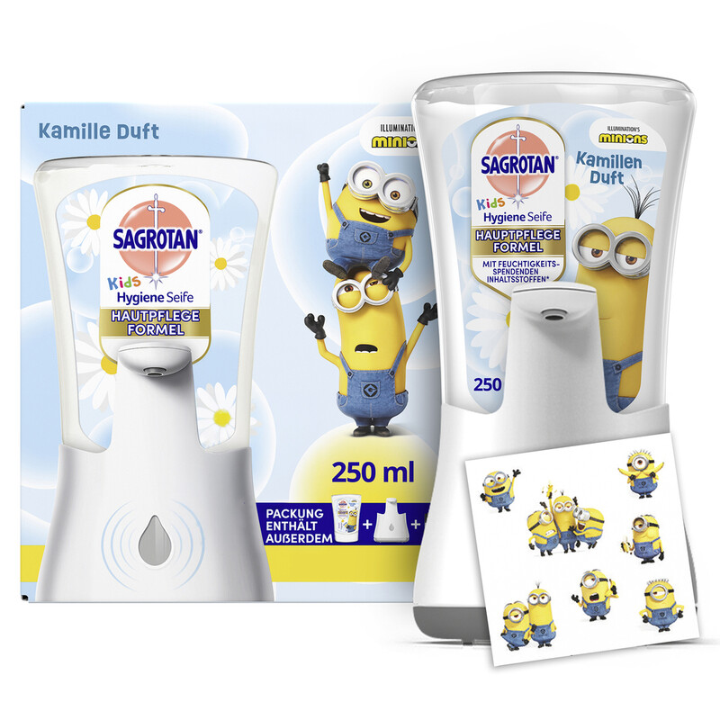 Sagrotan No-Touch Kids Starter-Set – Automatischer Seifenspender + Kamillen-Handseife Nachfüllpackung (250 ml)