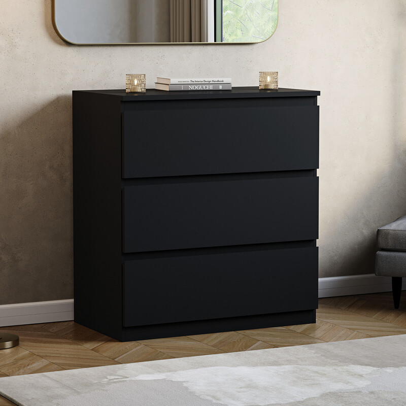 Vida Designs Drawer Chest Denver 3 Drawers, Black