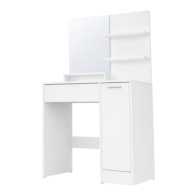 JOYFURNOS Make-up bureau met verstelbare planken, grote spiegel, 2 open vakken, 1 lade, voor de slaapkamer, wit