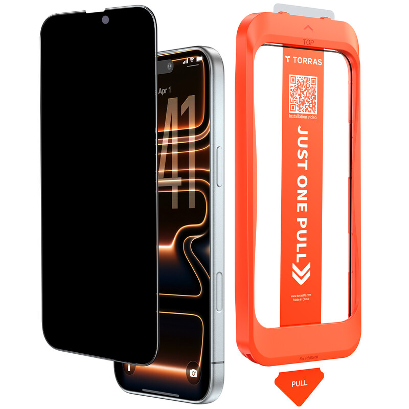TORRAS Install Master Protection d'écran de confidentialité iPhone 17 Pro - Noir