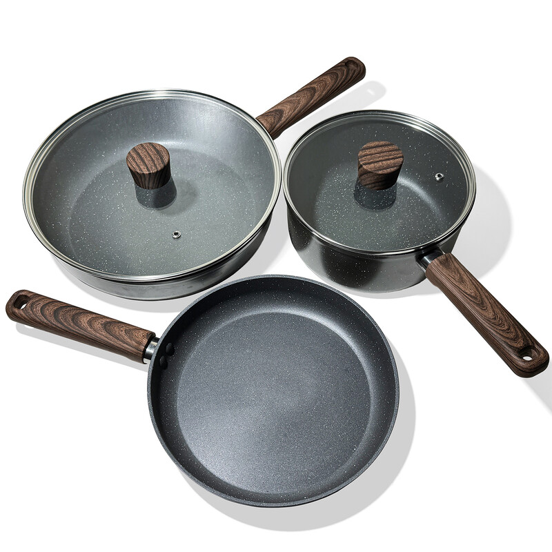SENSARTE 3-delig gezonde antiaanbak pannenset met panbeschermers, inductie keuken pannensets grijs