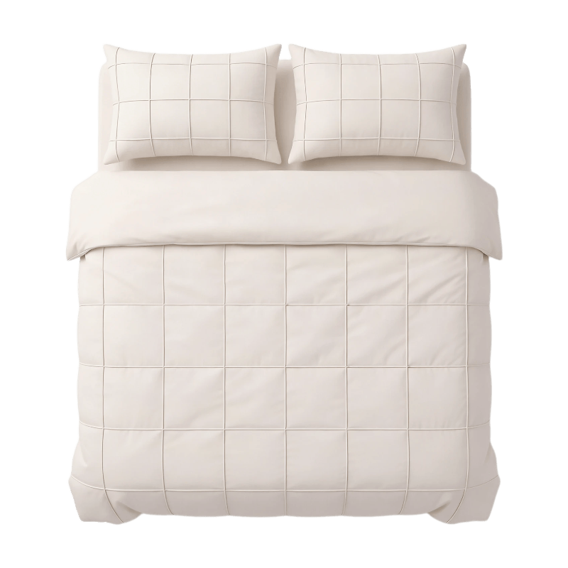 Sleeptime Dekbedovertrekset Geruit Pintuck 240 x 200/220 + 2 Kussenslopen 60 x 70 cm - Microvezel - Beige
