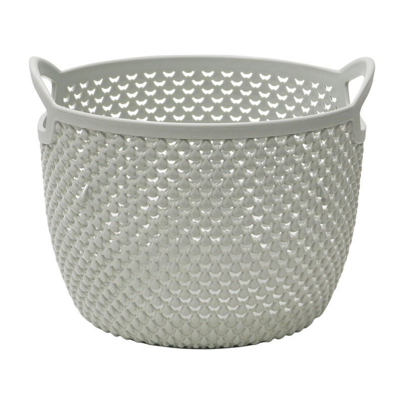Droplette Design Plastic Round Storage Basket - 3.3L, Ice Grey