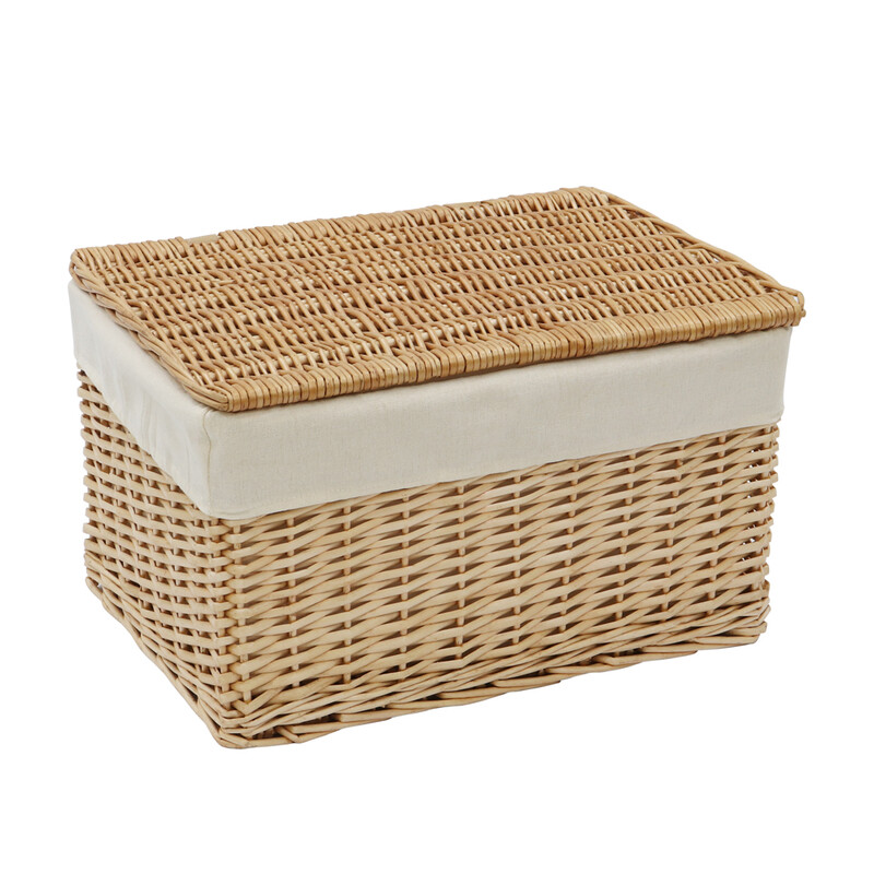 Acacia Rectangular Willow Hampers with Lids - Set of 3, Honey Finish