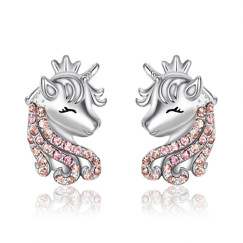 Purple Lucky Unicorn Stud Earrings with Cubic Zirconia