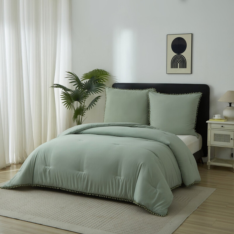 Meeallhome Bettwäsche-Set mit Pom-Pom-Fransen 200 × 200 cm/80 × 80 cm × 2 Türkis