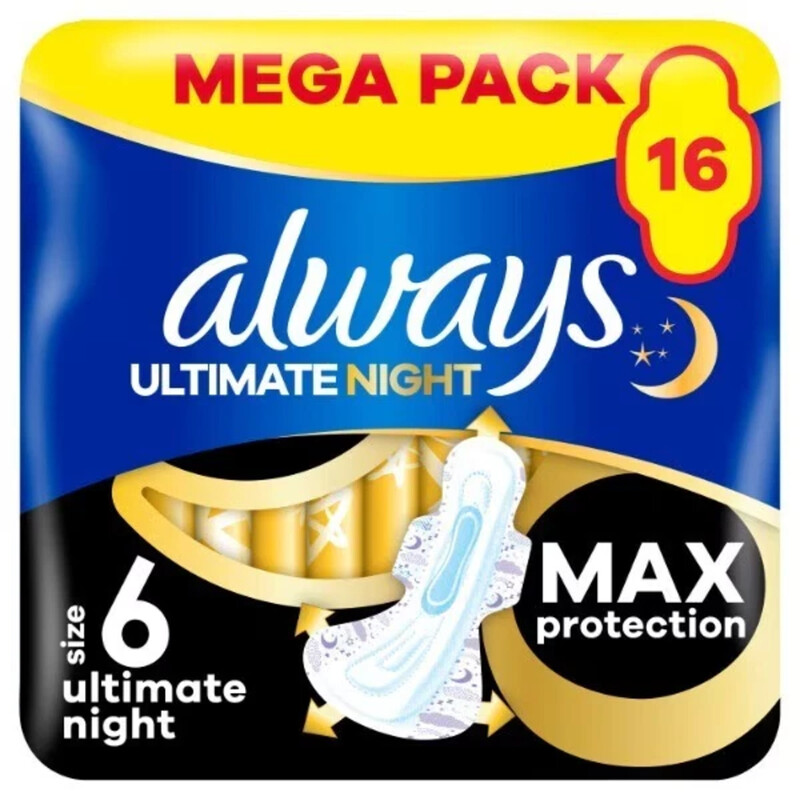 Always Ultra Secure Night Pads With Wings Size 6 16 Pack