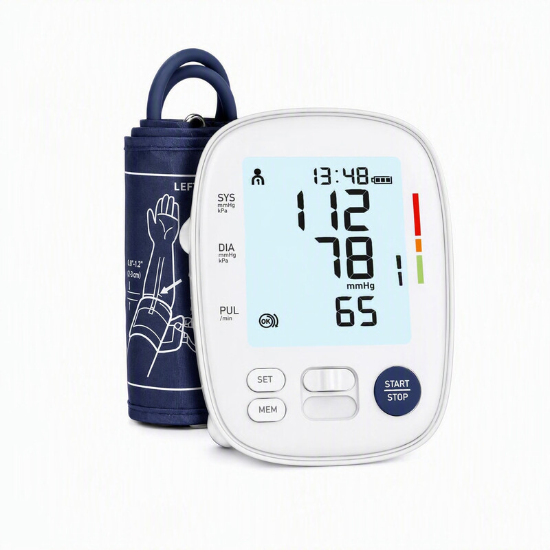 Treesmile FC-BP100 bovenarmbloeddrukmeter, automatische digitale bloeddrukmeter, groot LCD-display, 22-42 cm brede manchet, WHO-kleurcodebalk, 2 x 120 geheugenplaatsen, voor thuisgebruik & senioren