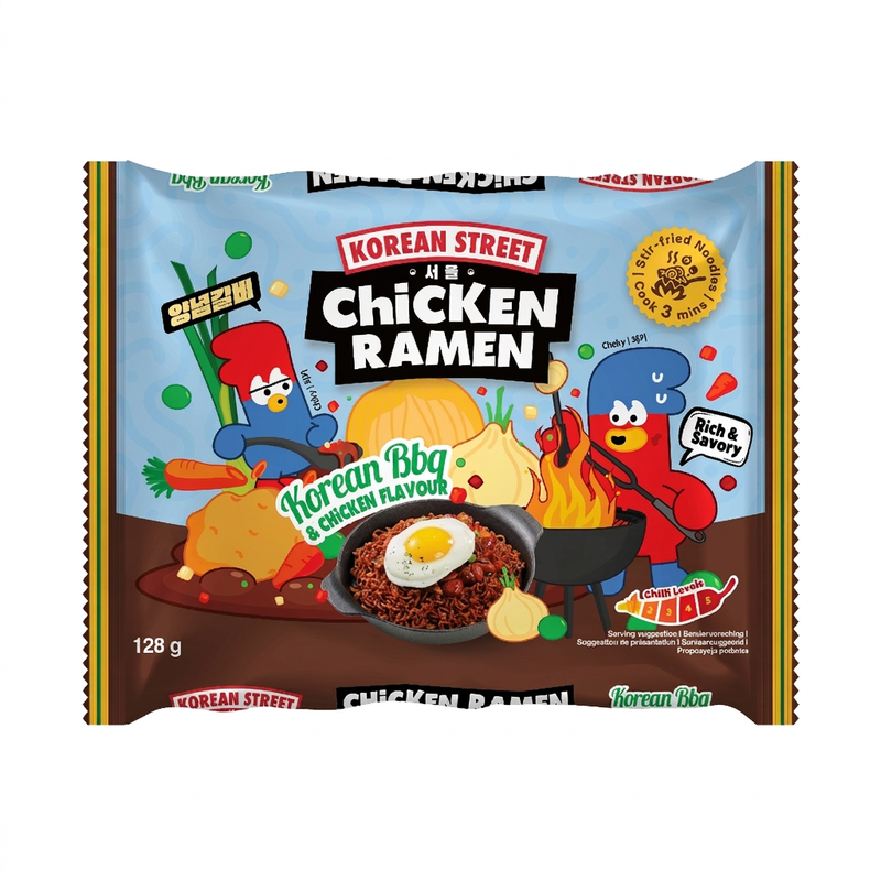 Korean Street Chicken Ramen Korean BBQ & Chicken Flavour Bag 128g