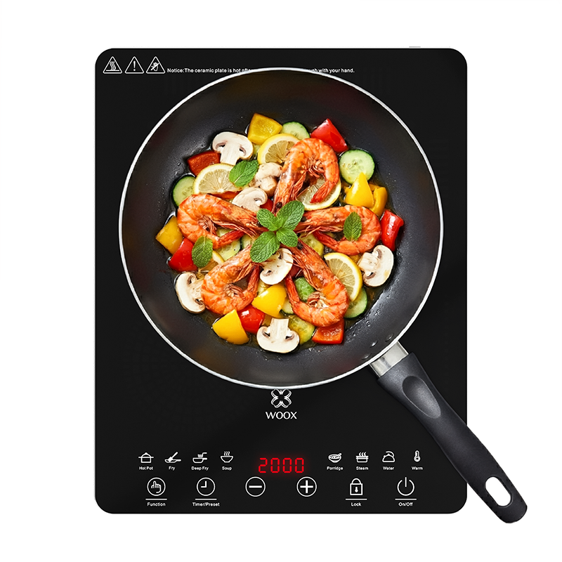 WOOX MX0237 RapidTherm Draagbare inductiekookplaat– 2000W aanrechtbrander met een verwarmingsspoelradius van 155 mm en 8 temperatuur- en vermogensniveaus, touchcontrolpaneel, LED-display, automatische pannendetectie, kinderslot, timer, automatische uitsch