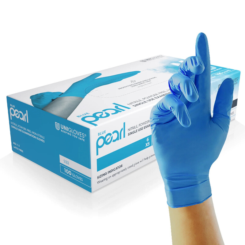 Unigloves Blue Pearl Nitrile Examination Gloves - Multipurpose, Powder Free And Latex Free Disposable Gloves, L