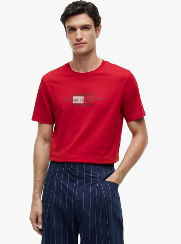 Tommy Hilfiger Msw Flag Graphic Jersey T-Shirt - Medium Red
