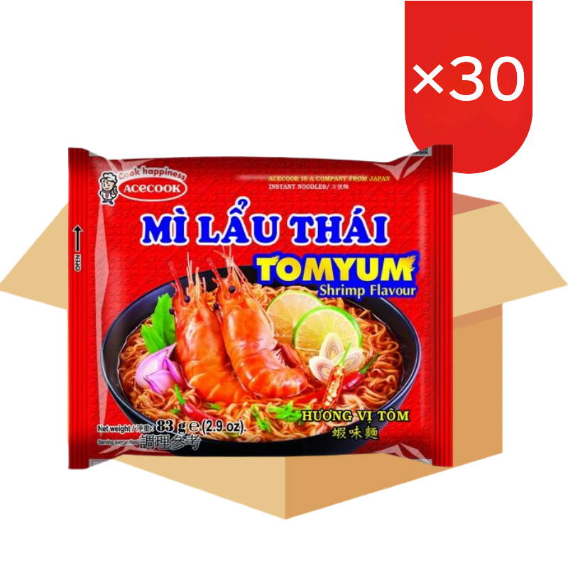 Acecook Instant Noedels Tom Yum Garnaalssmaak ì Lẩu Thái 83 g x 30 (Doos)