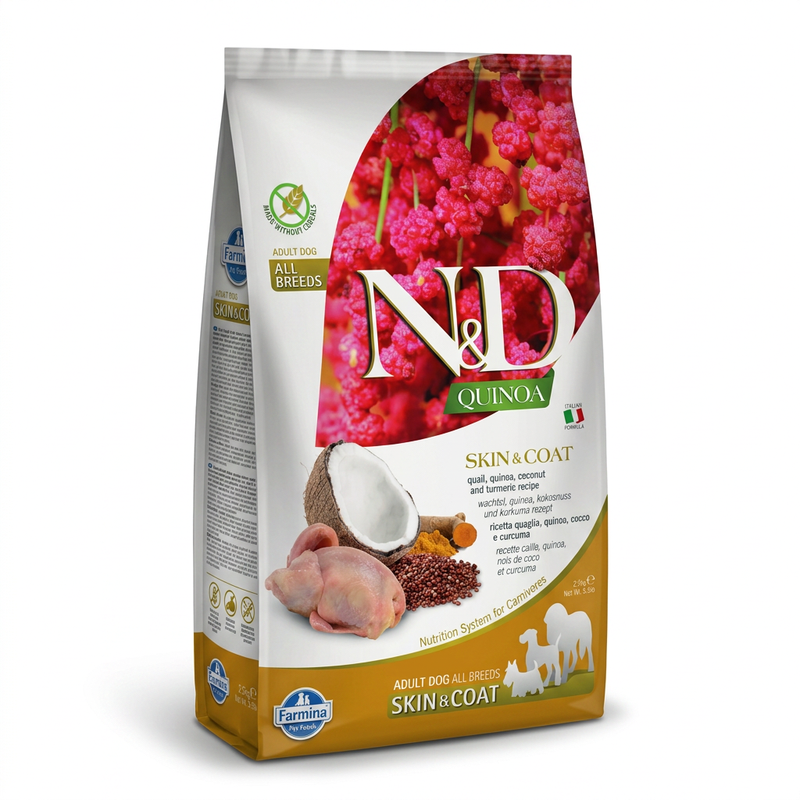 Farmina Quinoa Coat Formula (Wacholderfleisch, Quinoa, Kokosnuss und Kurkuma) Adult Hundefutter 2,5 kg