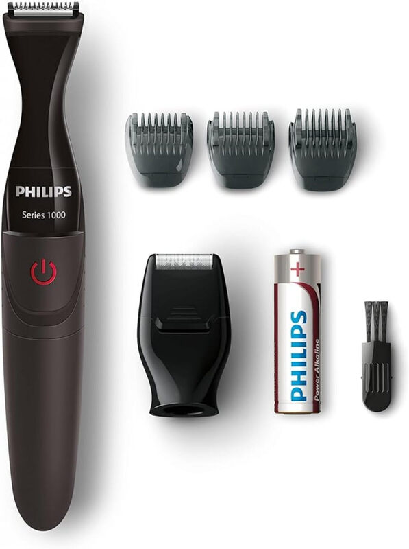 PHILIPS Series 1000 Multigroom Ultra-Precise Beard Trimmer, Wet & Dry Beard Styler, Trim Edge & Style, AA Battery Included, 3 Beard Combs, 100% Waterproof, MG1100/16