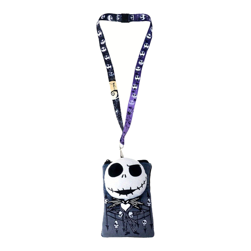 1 Stück. Disney The Nightmare Before Christmas Jack Plüsch-Kartenhalter mit Lanyard Offiziell lizenziert Skellington Halloween Town Cosplay-Accessoire Filme Anime-Peripherie Schädelmuster Halloween-Themen Plüsch-Accessoire Geschenk für Handy