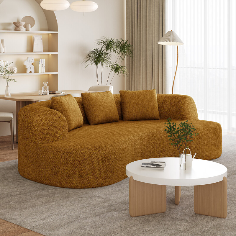 GTIMEX 2-Sitzer-Sofa, Chenille-Modulsofa, 168 x 90 x 67 cm, Statische Belastbarkeit: 270 kg, Keine Montage erforderlich, Knochenloses Sofa, Gebogenes Design Polstersofa mit 3 dekorativen Kissen für Wohnzimmer & kleine Wohnungen, Kompakt, Orange-Gelb