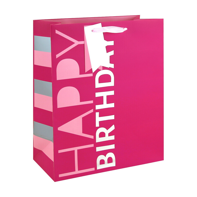 Pink Happy Birthday Gift Bag Large 26.5 (W) x 33 (L) x 14cm (H)