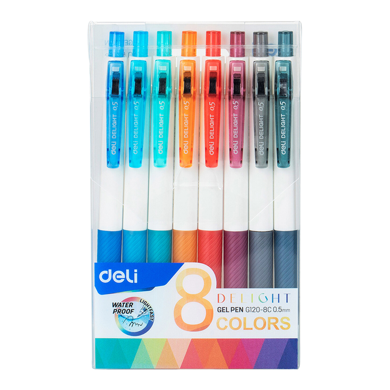 Deli 8 colors 0.5 mm bullet Retractable Gel Pen 1 Box
