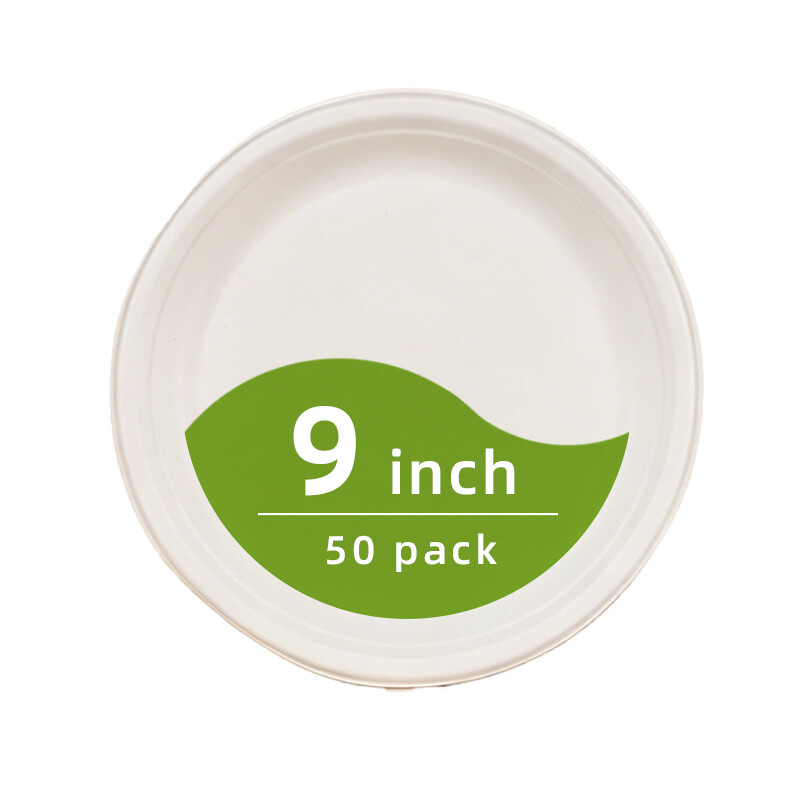 Biologisch afbreekbare papieren borden 23 cm, 50 stuks, wegwerp borden van suikerriet, sterke bagasse-dinerborden voor warm en koud eten, voor picknick, verjaardagsfeest en BBQ