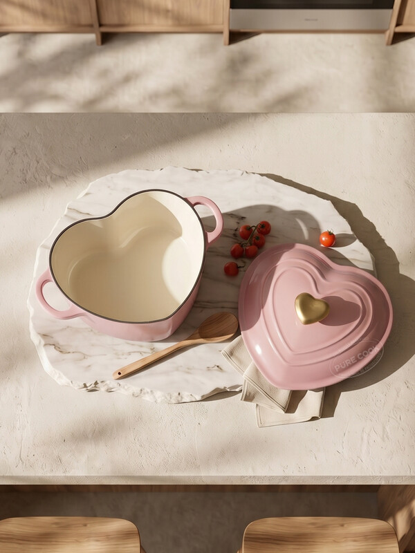 PURE COOK roze geëmailleerde hartvormige kookpan 20 cm