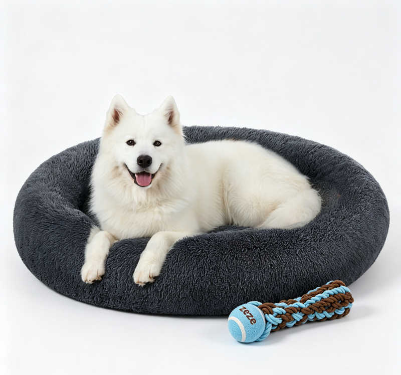 JOYFURNOS Zacht pluche kalmerend hondenbenchbed met afneembare, machinewasbare hoes, donkergrijs, 120 x 20 cm