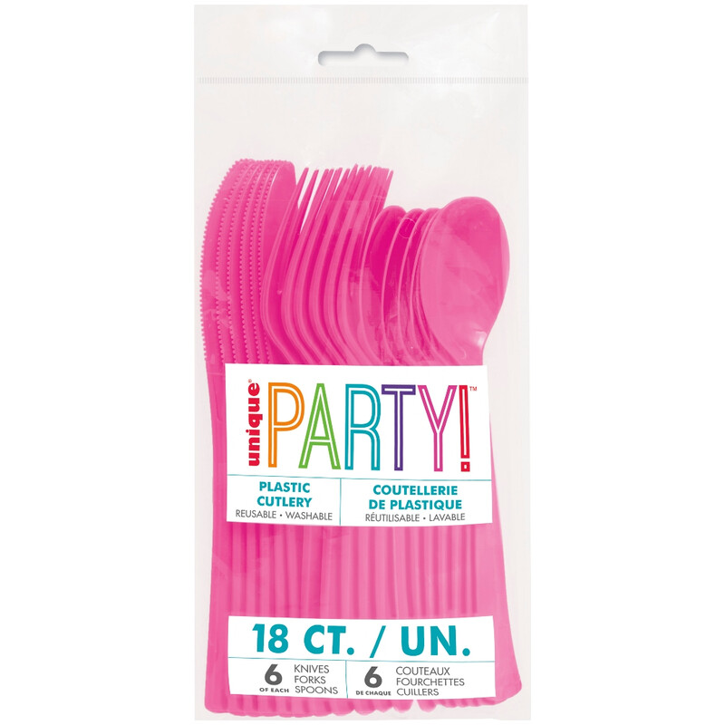 Unique Plastic Cutlery, Hot Pink, 18 pack