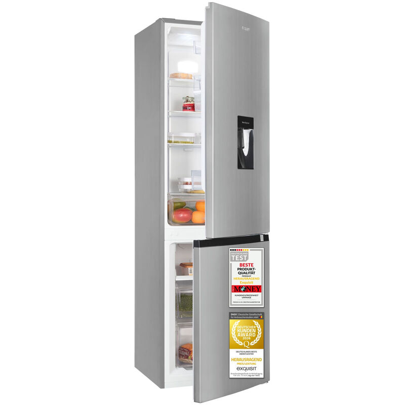 Exquisit Kühl-Gefrierkombination inoxlook | 251 l Nutzinhalt gesamt, Energieklasse C, 39 dB(A) re1pW | No Frost Kühlen & Gefrieren, …