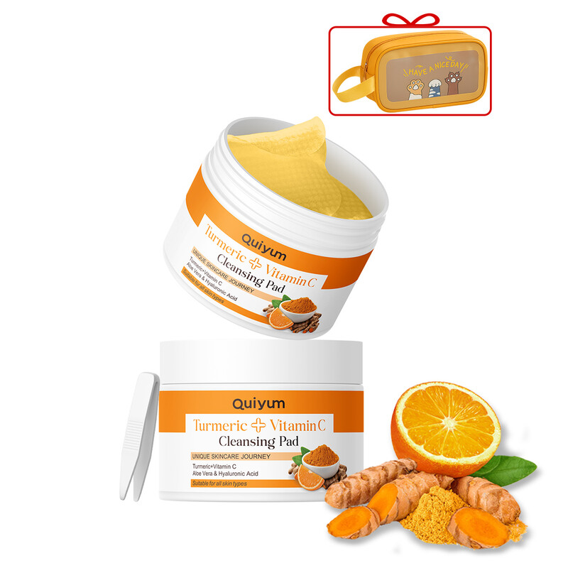 Turmeric & Vitamin C Cleansing Pads 100ml x 2, Comes with a Makeup Bag, Valentines gi