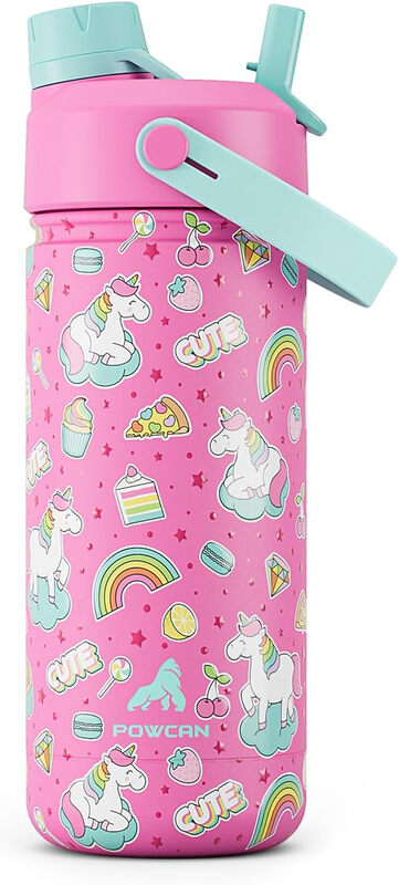 by Meoky 18oz Dual-Opening Sports Water Bottle with Handle-Pink and Blue Unicorn