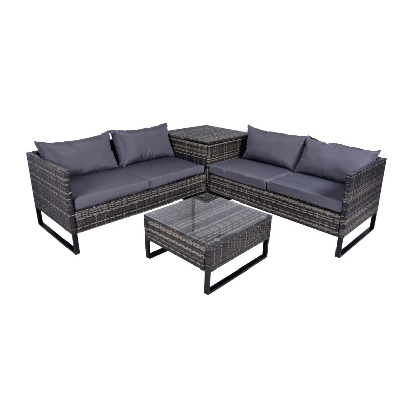 Garden Pleasure L-förmiges Loungen- und Sofaset RAMIRA mit Kissen, inklusive Couchtisch und Aufbewahrungsbox