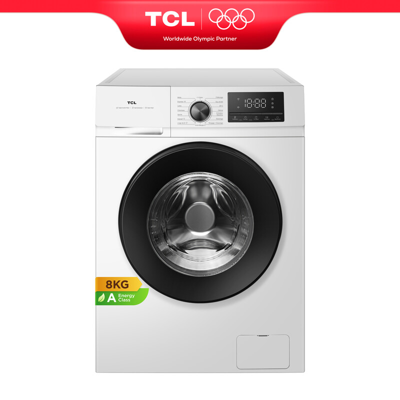 TCL wasmachine, 8 kg, Energieklasse A-10% met BLDC-motor, stoomwasprogramma, snelwasprogramma 15 min, kinderslot, honingraat-trommel,1400RPM，[Energieklasse A] FF2408WA2