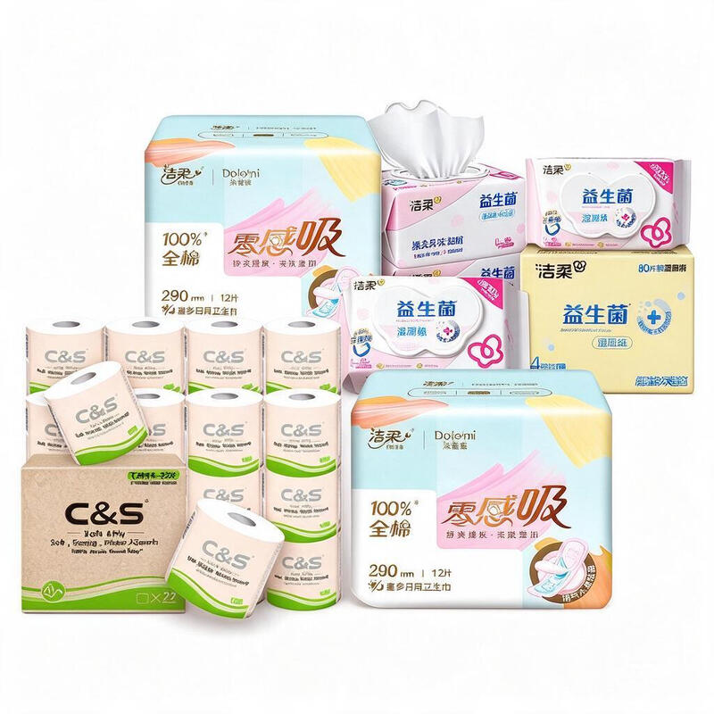 persoonlijke hygiëne verzorgingsset - C&S 4-laags 135 g toiletpapier, 27 rollen*1 + Dolemi 360 nachtmaandverband, 5-pack*2 + C&S probiotische vochtige toiletdoekjes, 320 vellen (80 vellen * 4 dozen)*1