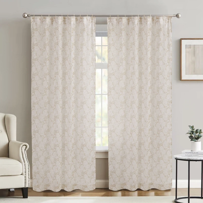 MEROPE, Transparant Gordijn van Polyester met Bloemenprint, 136x250cm, linnen, 2-pack