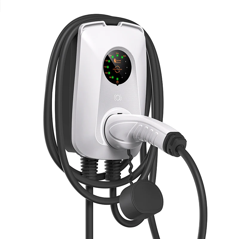Feyree 7 kW lader voor elektrische voertuigen type 2 32 A met instelbare stroomsterkte, snellaad-stopcontactversie, wandgemonteerd laadstation voor elektrische voertuigen met vrij te plaatsen kabelhouder